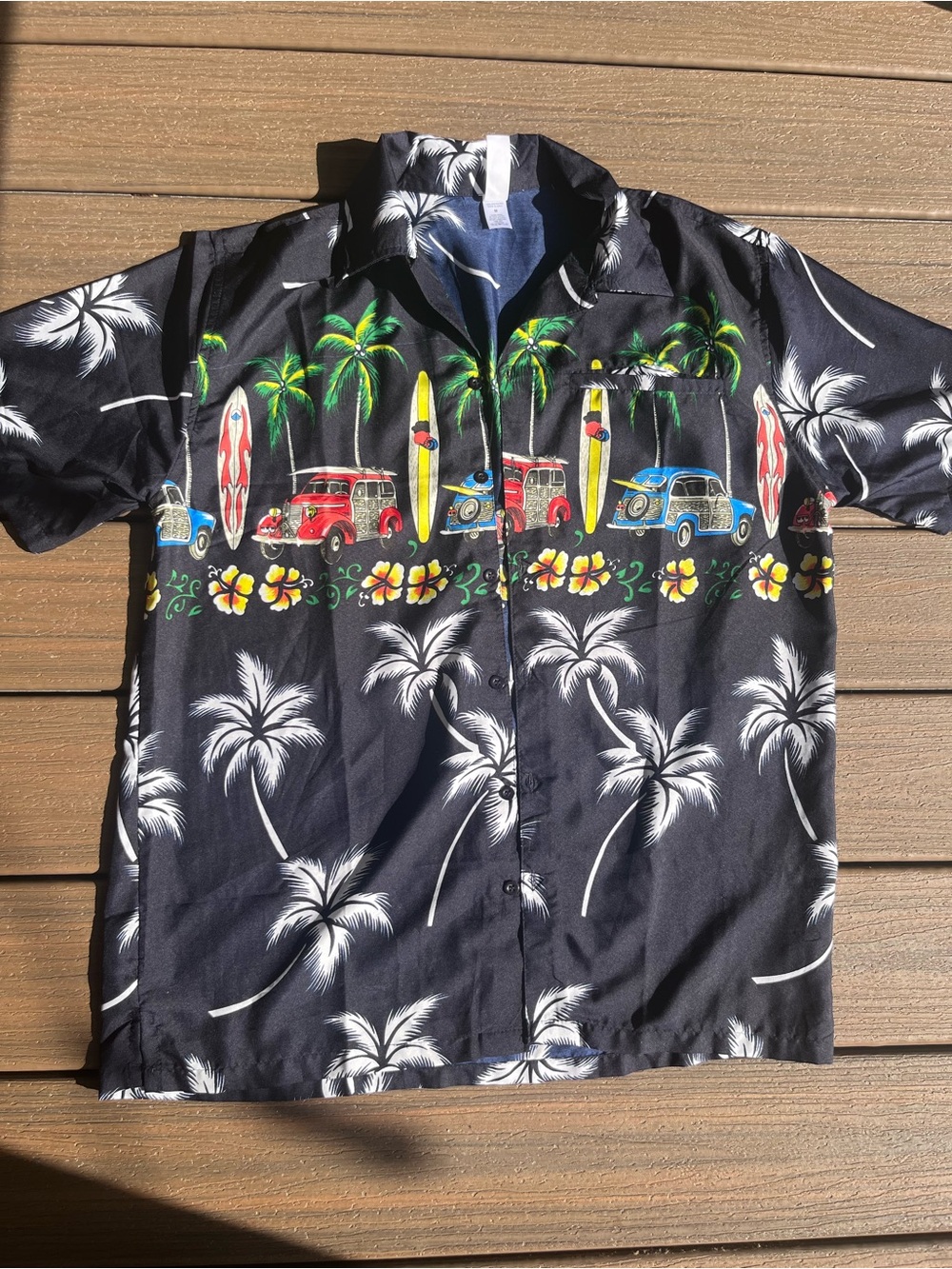Black Hawaiian Palm Surfer Short-Sleeve Shirt